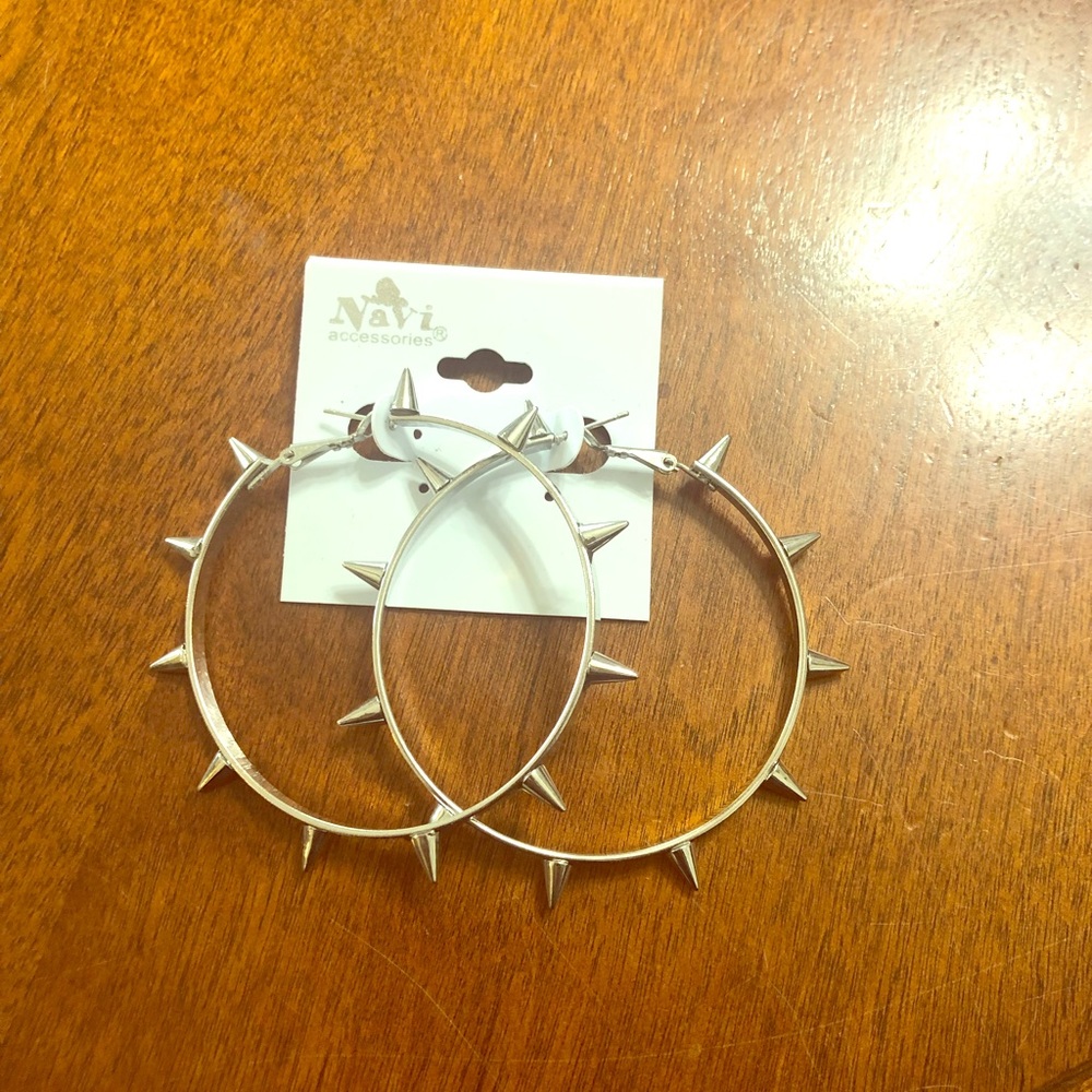 Silver spiked hoops